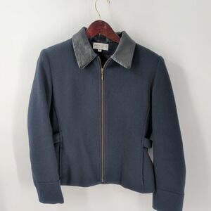 Vintage Y2K Jordan &‎ Cole Outdoor Leather Detail Collared Jacket Navy Size M